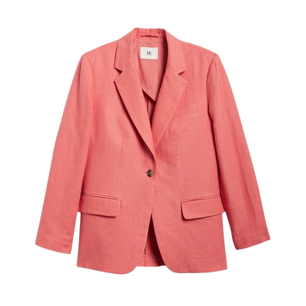 Banana Republic LINA Linen Blazer Womens 6 Coral Pink Single Button Jacket $230